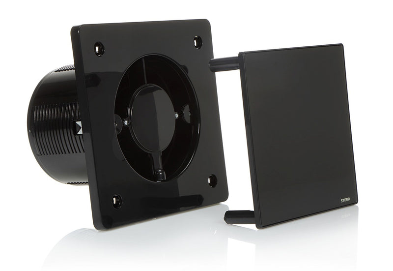 Schwarzer Badezimmer-Abluftventilator mit Glasfront und Feuchtigkeitssensor 125 mm / 5"- BFS125H-B