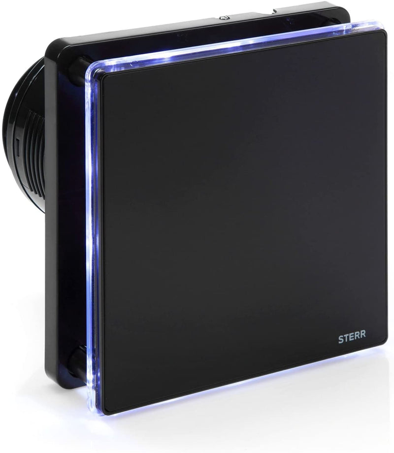 Schwarzer Badezimmer-Abluftventilator mit LED-Hintergrundbeleuchtung und Timer 100 mm / 4 "- BFS100LT-B