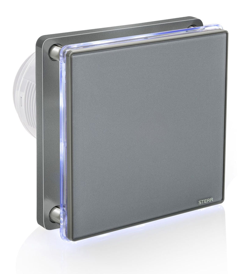Grauer Badezimmer-Abluftventilator mit LED-Hintergrundbeleuchtung und Timer 100 mm / 4 "- BFS100LT-G