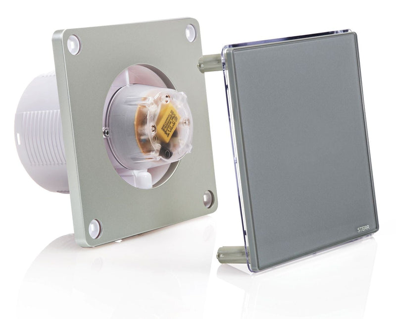 Grauer Badezimmer-Abluftventilator mit LED-Hintergrundbeleuchtung und Timer 100 mm / 4 "- BFS100LT-G