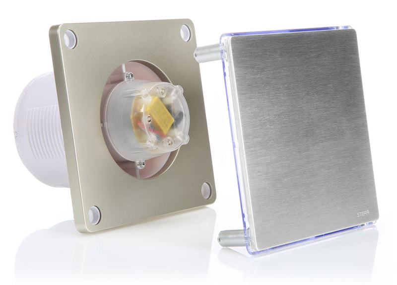 Silberner Badezimmer-Abluftventilator mit LED-Hintergrundbeleuchtung und Timer 100 mm / 4 "- BFS100LT-S