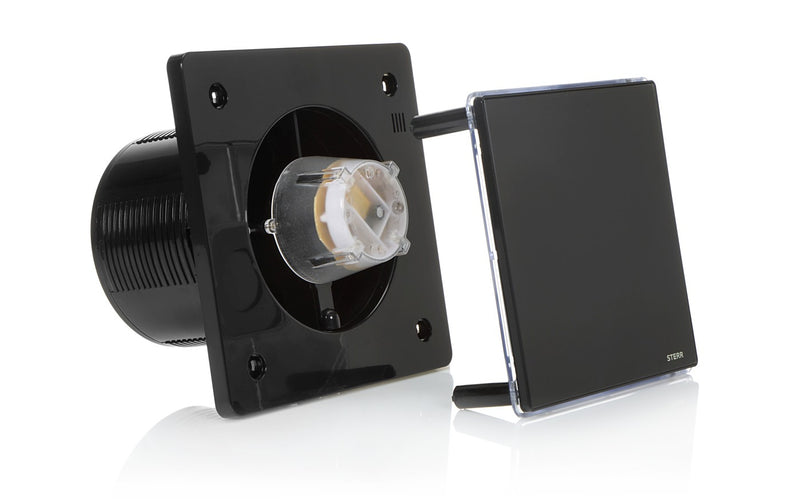 Schwarzer Badezimmer-Abluftventilator LED mit Glasfront und Feuchtigkeitssensor 125 mm - BFS125LH-B