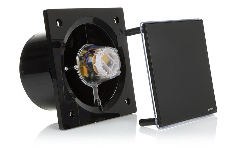 Schwarzer Badezimmer-Abluftventilator mit LED-Hintergrundbeleuchtung und Timer 150 mm / 6"- BFS150LT-B
